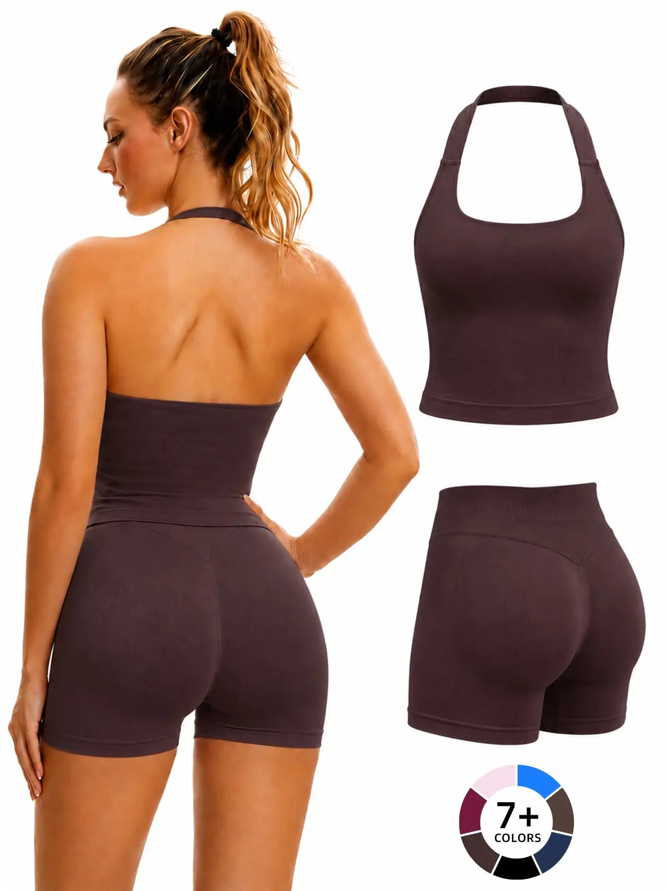 Women’s Seamless Yoga Set – Halter Top & High‑Waist Butt‑Lift Shorts