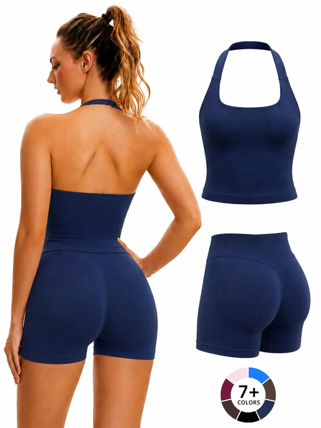 Women’s Seamless Yoga Set – Halter Top & High‑Waist Butt‑Lift Shorts