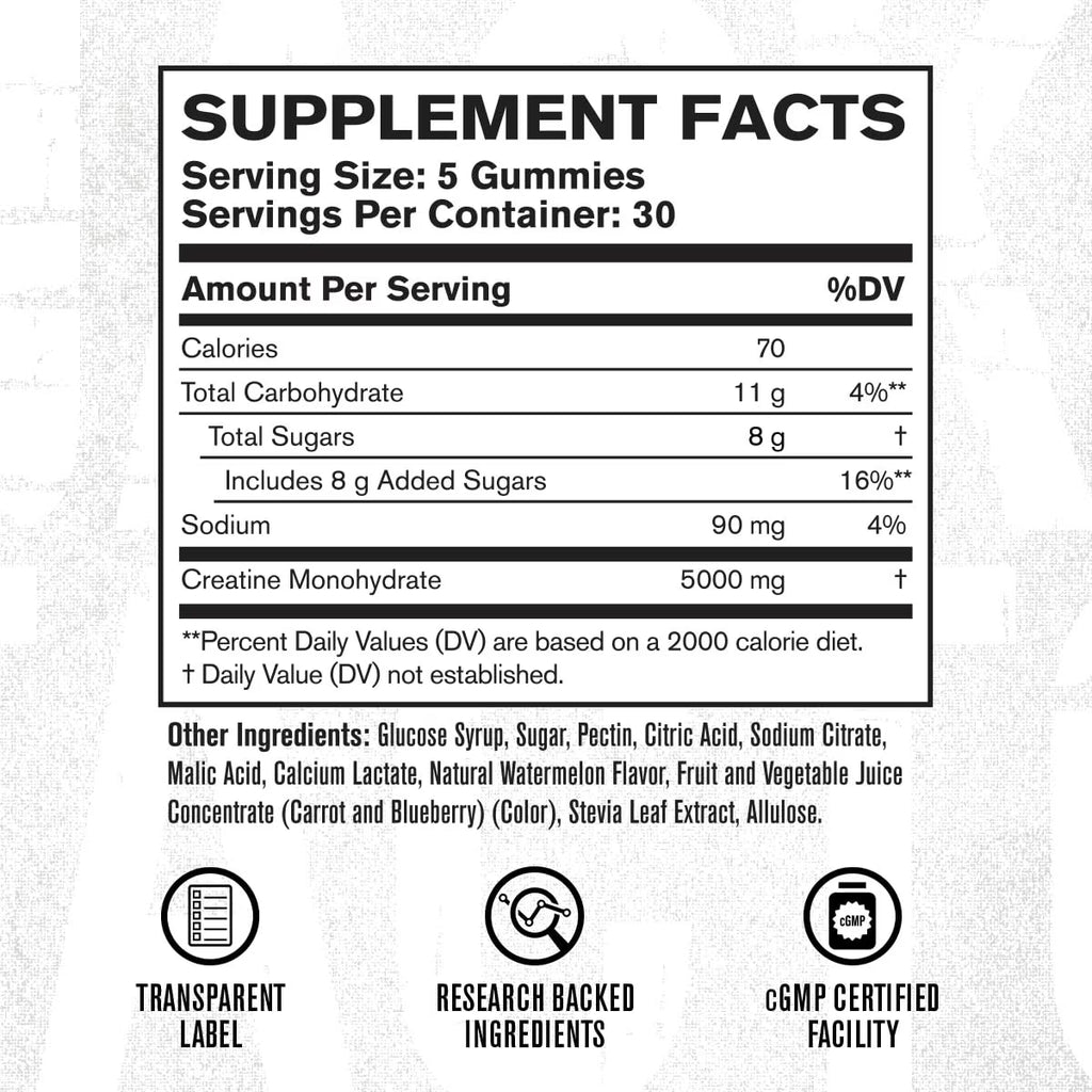 Jacked Factory Creatine Monohydrate Gummies 5G Daily Dose (1G per Gummy) - Creatine Gummy for Men and Women, Vegan-Friendly, Travel-Friendly, Third-Party Tested - 150 Gummies, Watermelon