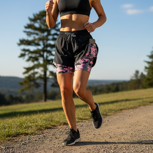 2-in-1 Camo Running Shorts - Model Wearing