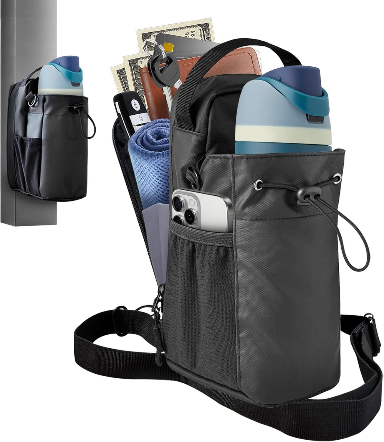 Magnetic Sports Water Bottle Bag with Phone Pouch
