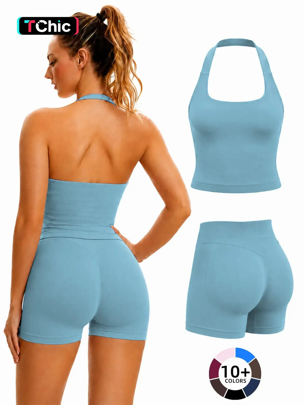 Women’s Seamless Yoga Set – Halter Top & High‑Waist Butt‑Lift Shorts