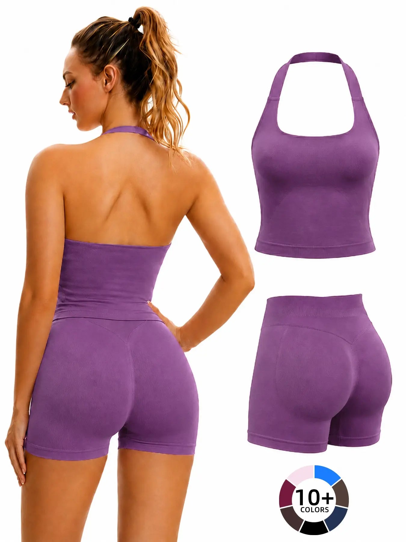 Women’s Seamless Yoga Set – Halter Top & High‑Waist Butt‑Lift Shorts