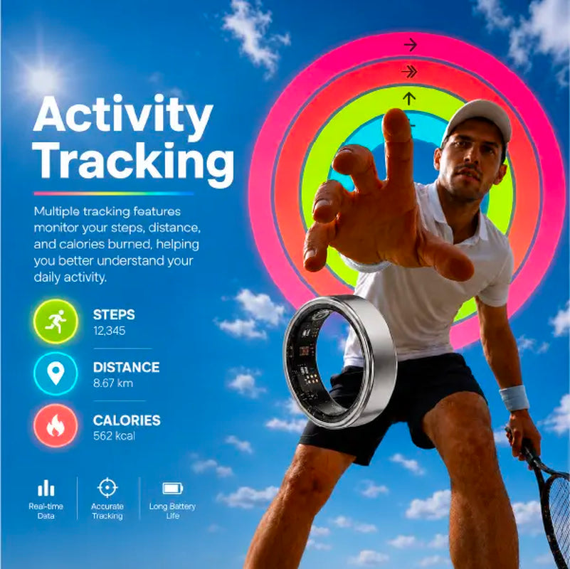 BRILO T07 Steel Smart Ring – Sleep, Activity & Health Insights