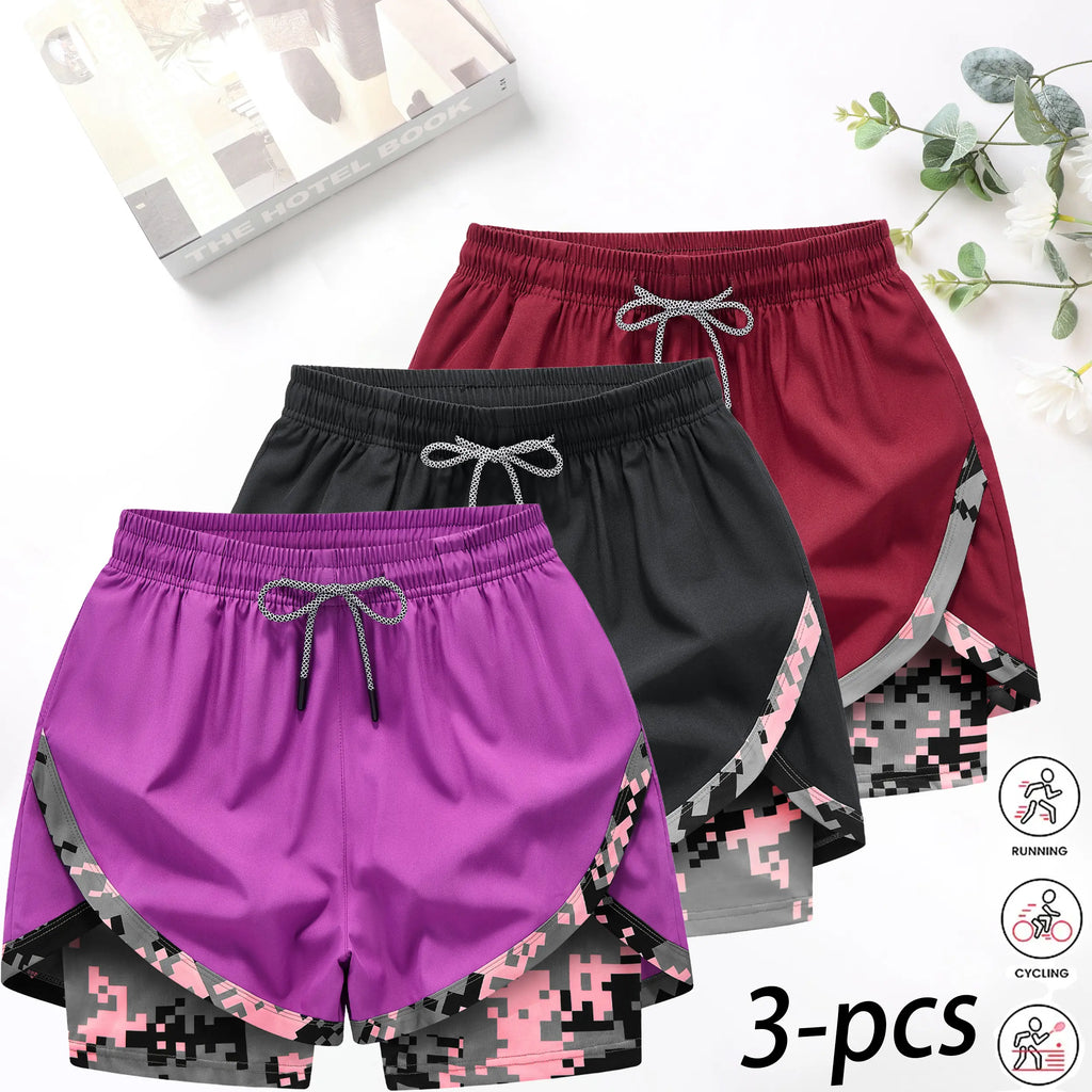 3‑Pack Women’s 2‑in‑1 Camo Running Shorts – Quick‑Dry, Anti‑Chafe Activewear