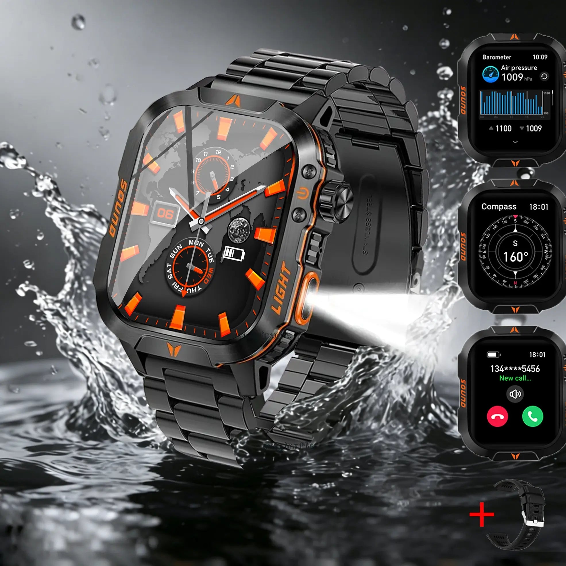 Mens Manly Style Smart Sports Watch with LED Lights - Wearable Device for Android & Iphone, Wireless Calling, Message Reminders, Sports Mode, Voice Control Assistant, Weather Push, Stopwatch, Timer, Fitness Tracker, Ideal Mens Gifts