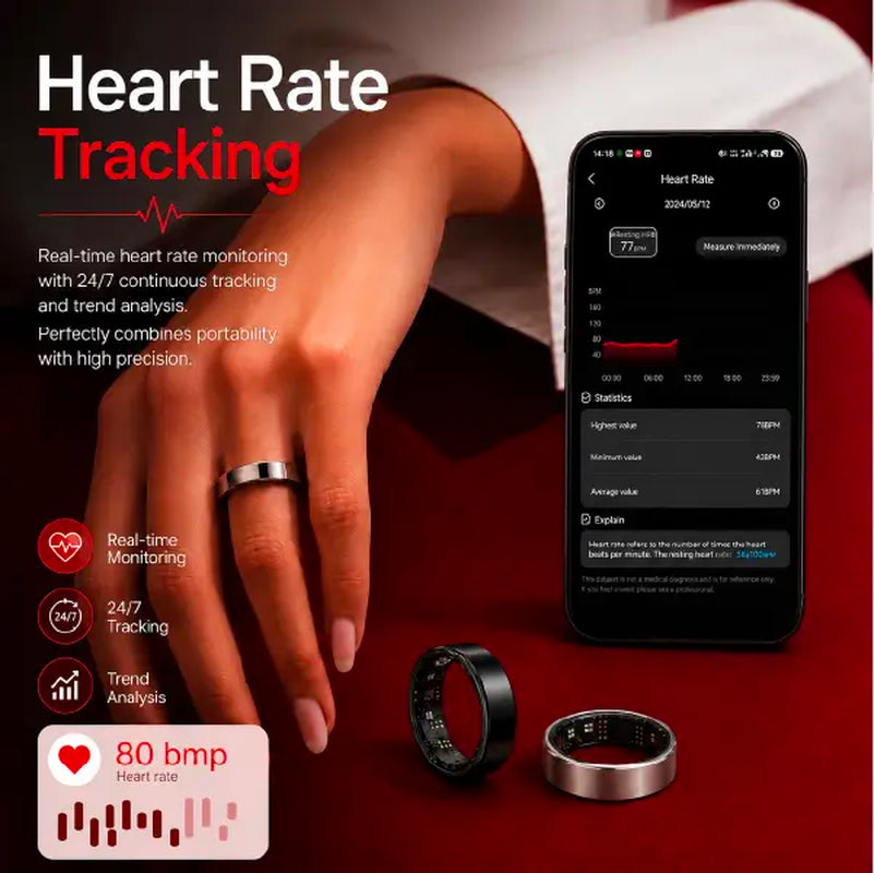 BRILO T07 Steel Smart Ring – Sleep, Activity & Health Insights