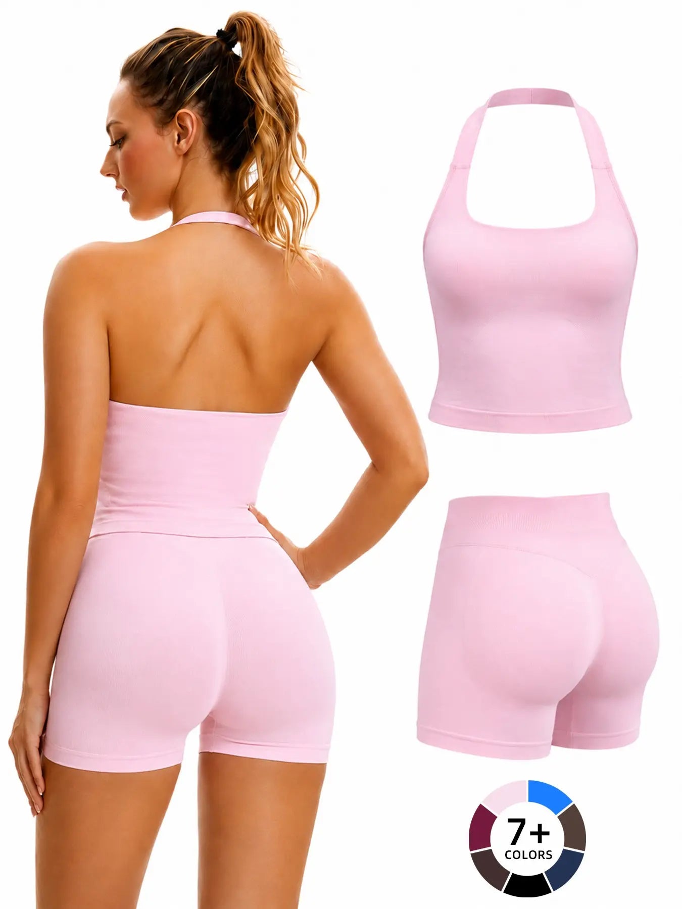 Women’s Seamless Yoga Set – Halter Top & High‑Waist Butt‑Lift Shorts