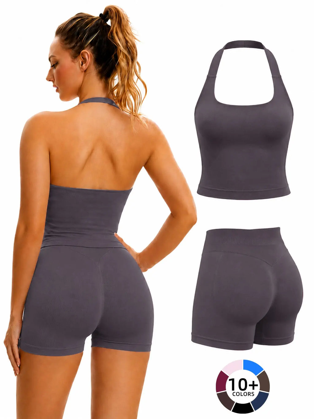 Women’s Seamless Yoga Set – Halter Top & High‑Waist Butt‑Lift Shorts