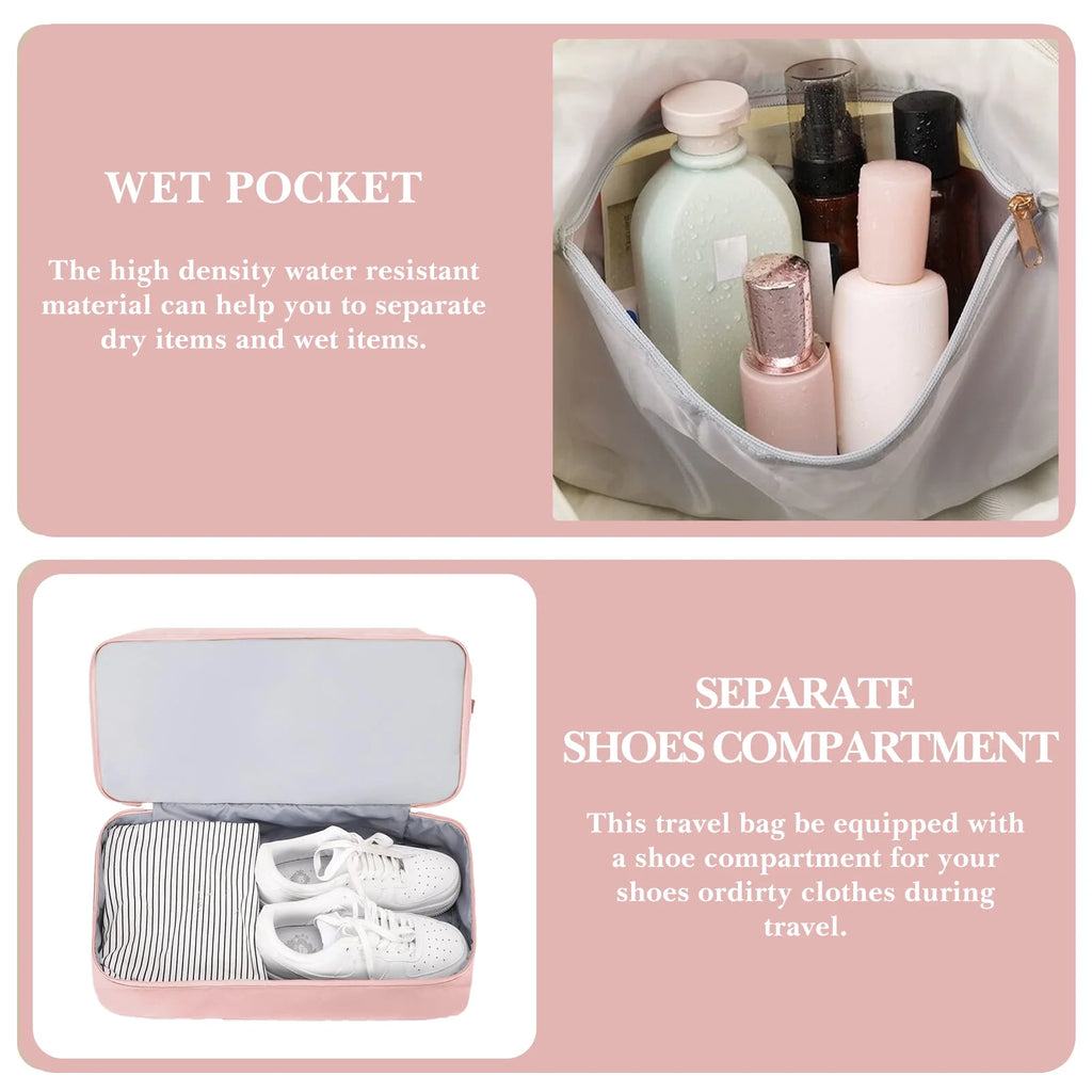 2‑Pack Women’s Travel Duffle Bag Set – Large Waterproof Weekender with Toiletry Bag, USB Port, Wet Pocket & Shoe Compartment