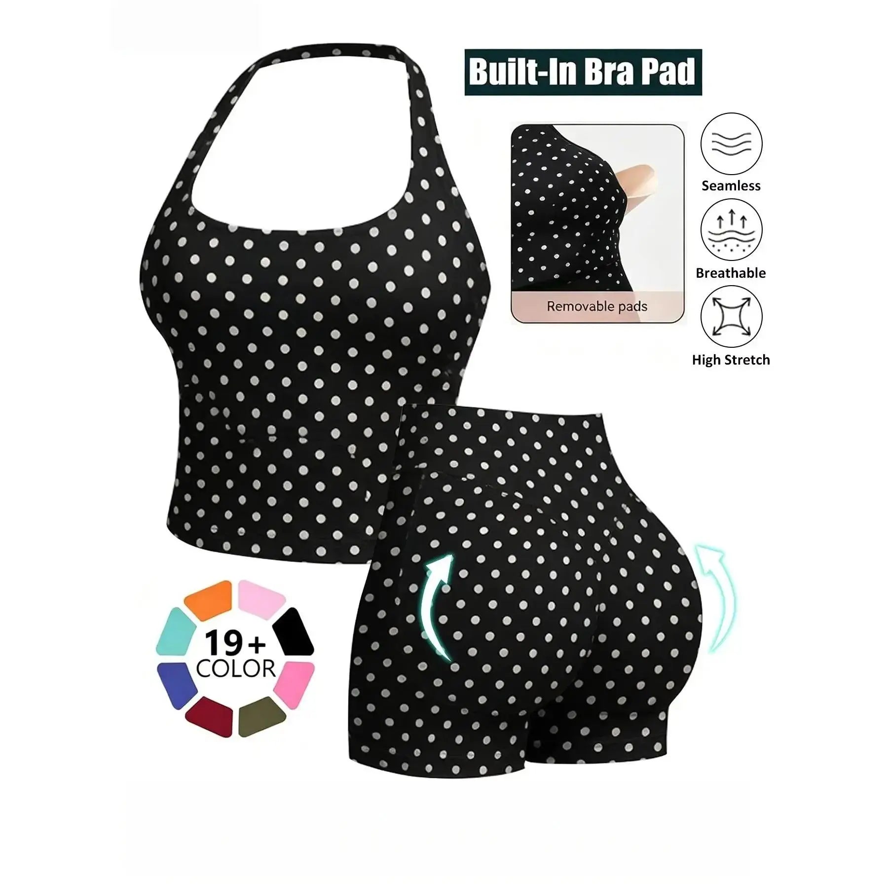 Women’s Seamless 2‑Piece Workout Set – Halter Bra Tank & Scrunch Shorts