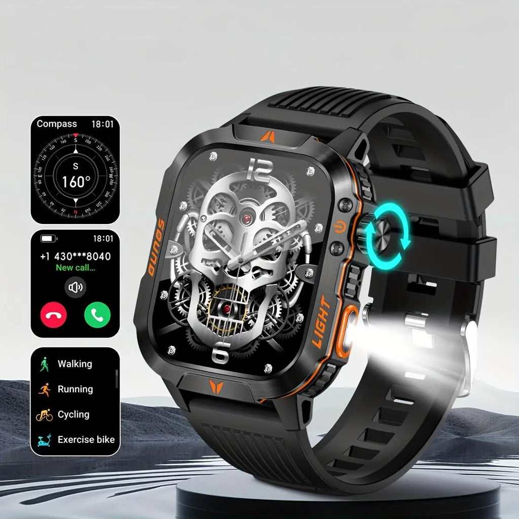 Mens Manly Style Smart Sports Watch with LED Lights - Wearable Device for Android & Iphone, Wireless Calling, Message Reminders, Sports Mode, Voice Control Assistant, Weather Push, Stopwatch, Timer, Fitness Tracker, Ideal Mens Gifts