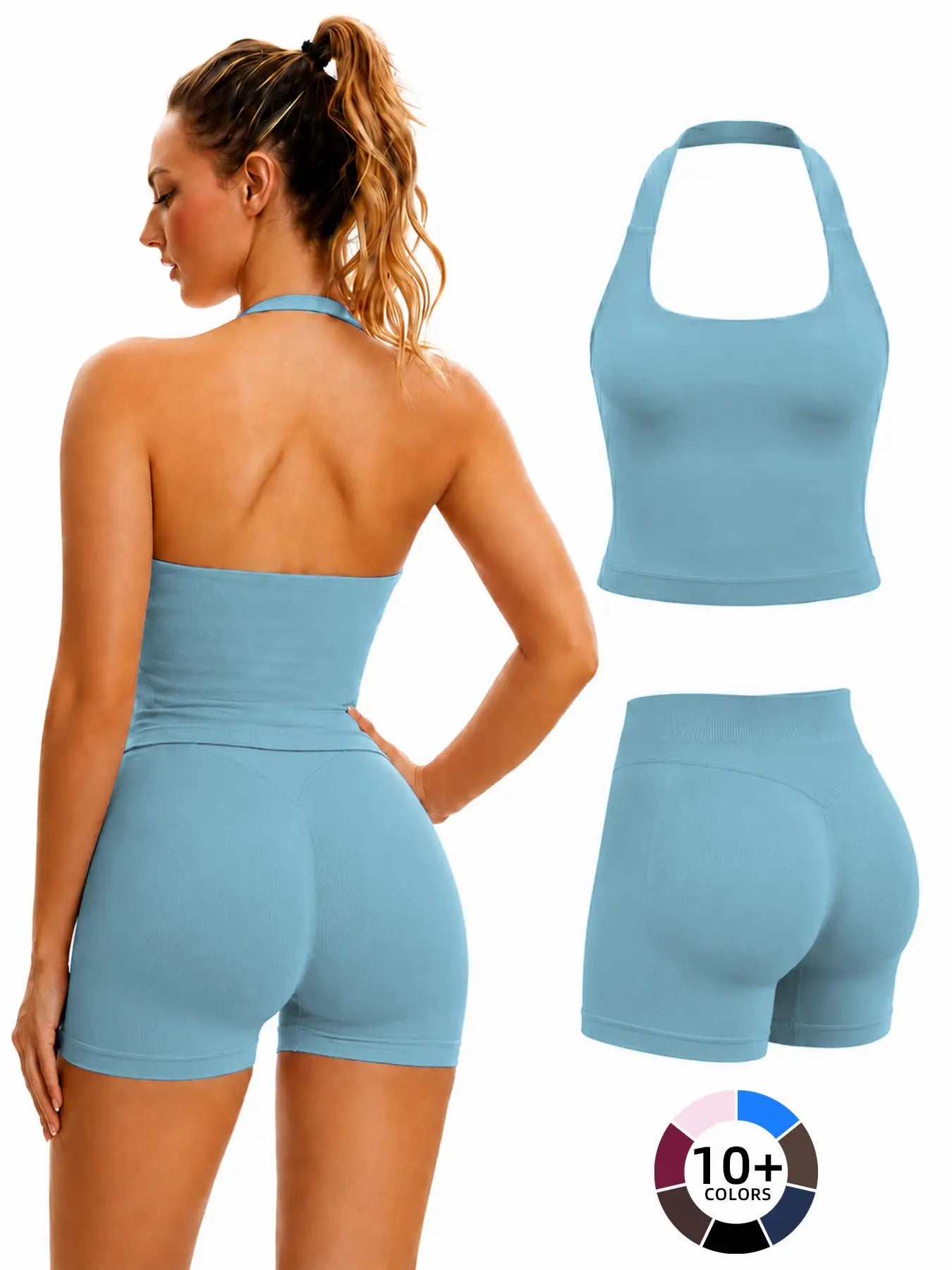 Women’s Seamless Yoga Set – Halter Top & High‑Waist Butt‑Lift Shorts