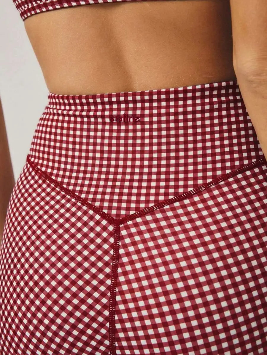 Women’s Plaid Gingham Workout Set – Cropped Cami & High‑Waist Shorts