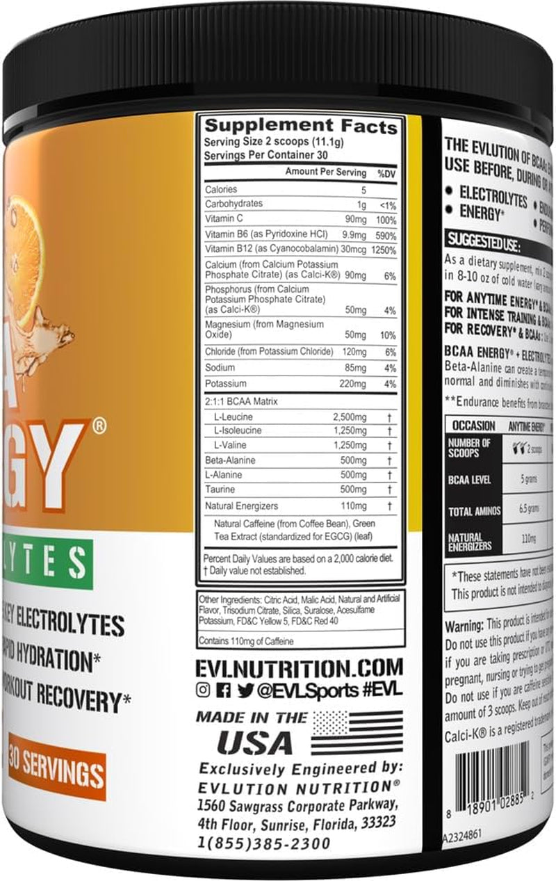 EVL BCAA Energy – Orange Mango Amino Recovery & Hydration Powder with Electrolytes