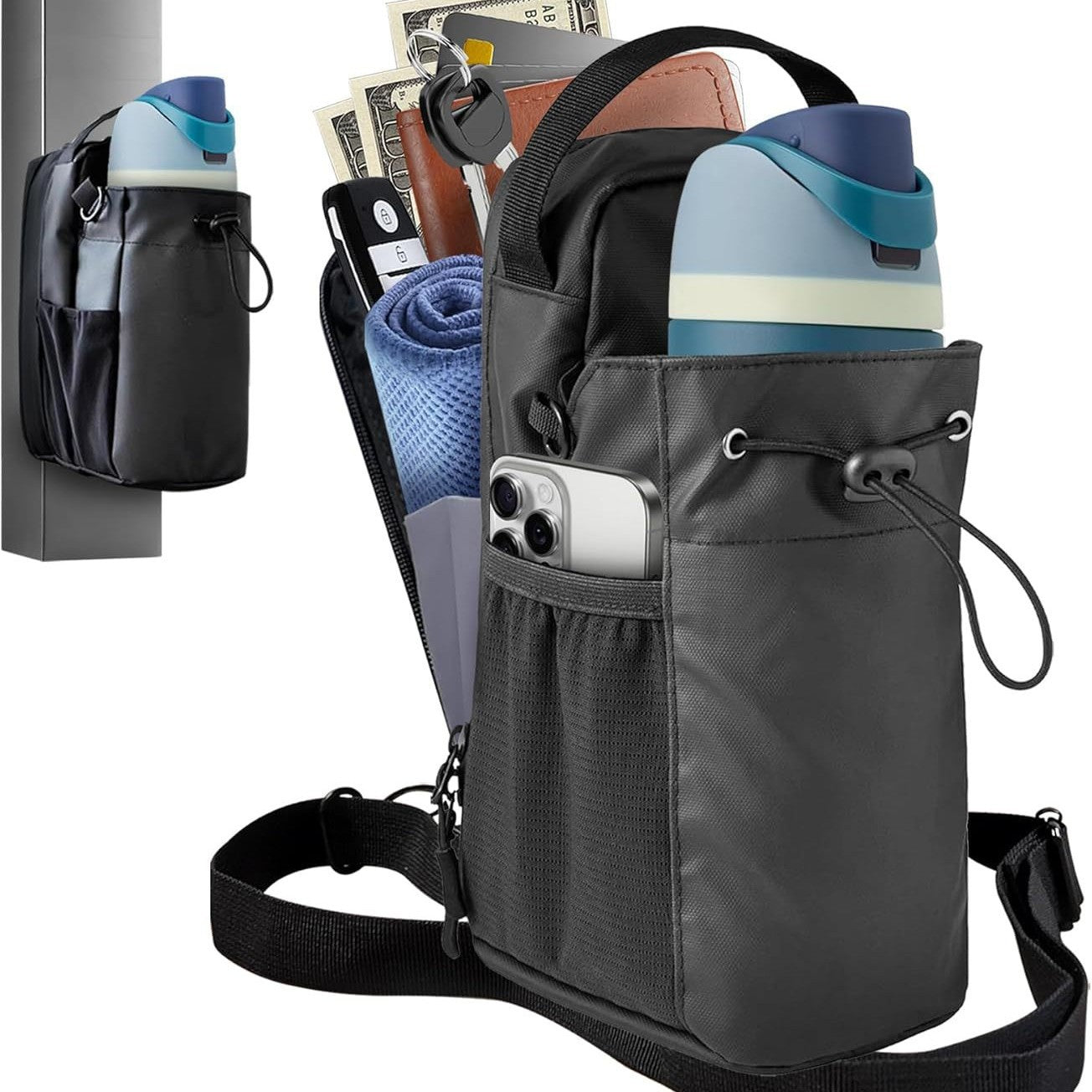 Magnetic Sports Water Bottle Bag with Phone Pouch