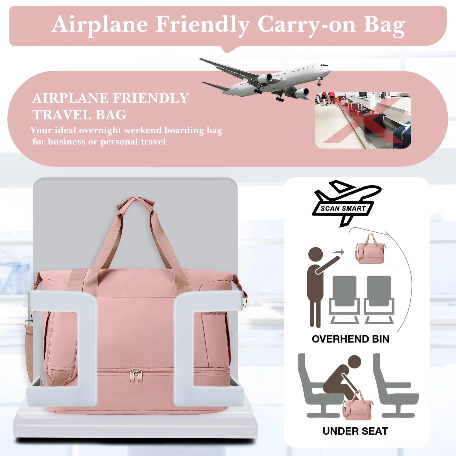 2‑Pack Women’s Travel Duffle Bag Set – Large Waterproof Weekender with Toiletry Bag, USB Port, Wet Pocket & Shoe Compartment