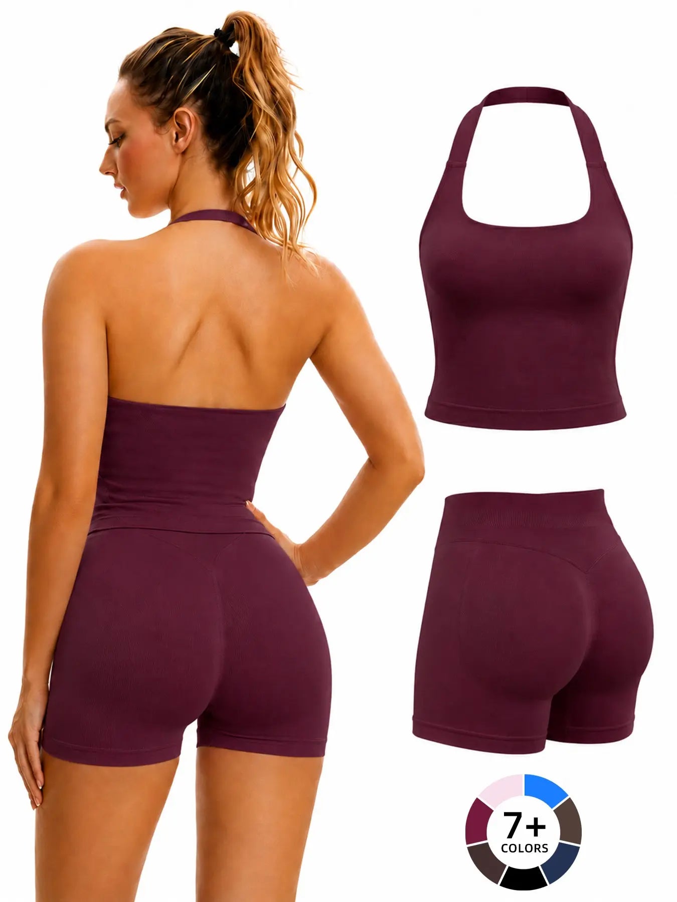 Women’s Seamless Yoga Set – Halter Top & High‑Waist Butt‑Lift Shorts
