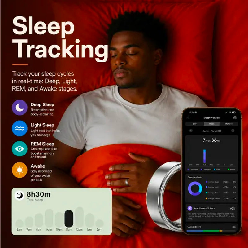 BRILO T07 Steel Smart Ring – Sleep, Activity & Health Insights