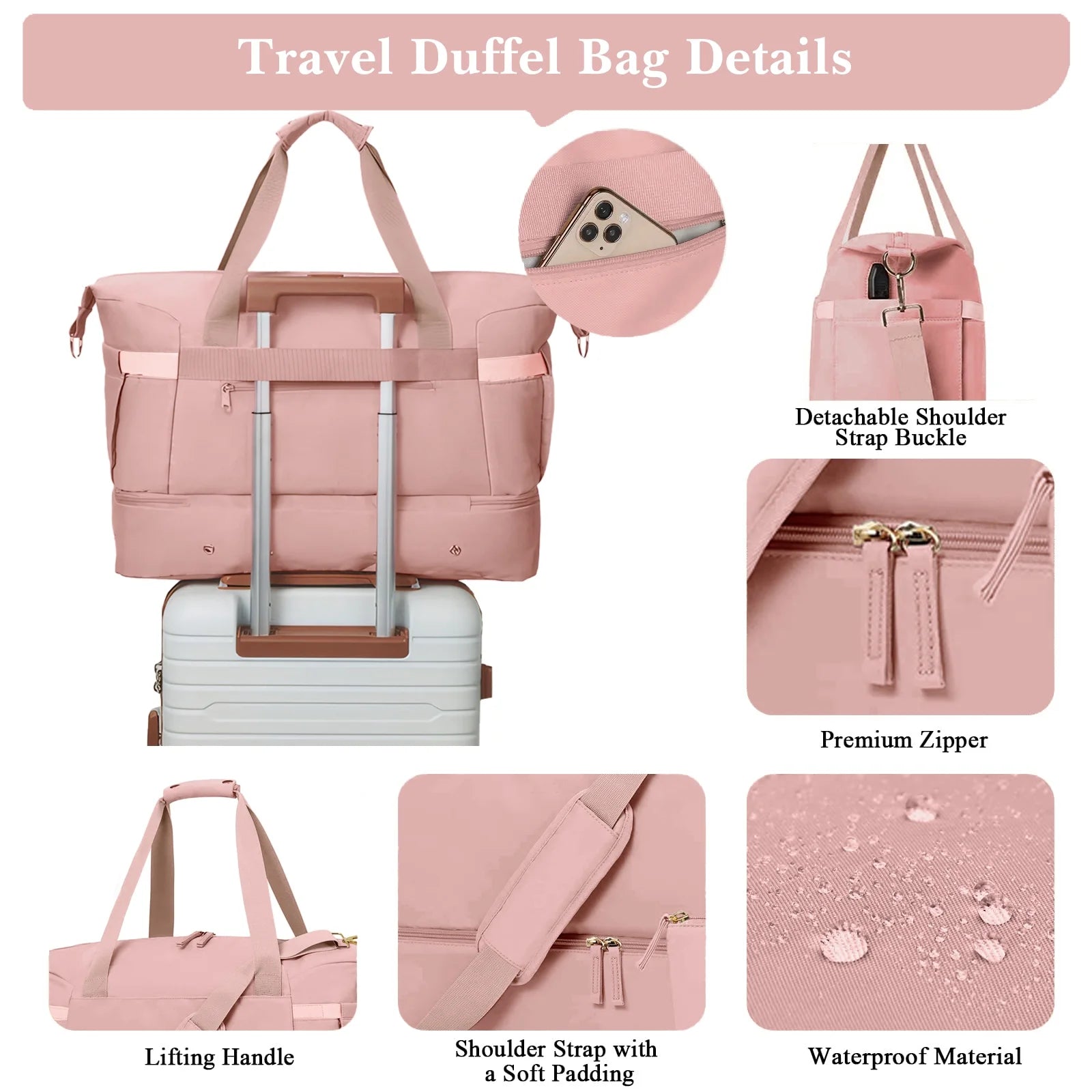 2‑Pack Women’s Travel Duffle Bag Set – Large Waterproof Weekender with Toiletry Bag, USB Port, Wet Pocket & Shoe Compartment