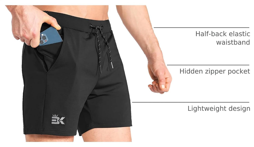 Men'S Lightweight Gym Shorts with Zip Pocket,Stretch Fitted Quick Dry Athletic Shorts Men for Workout Exercise