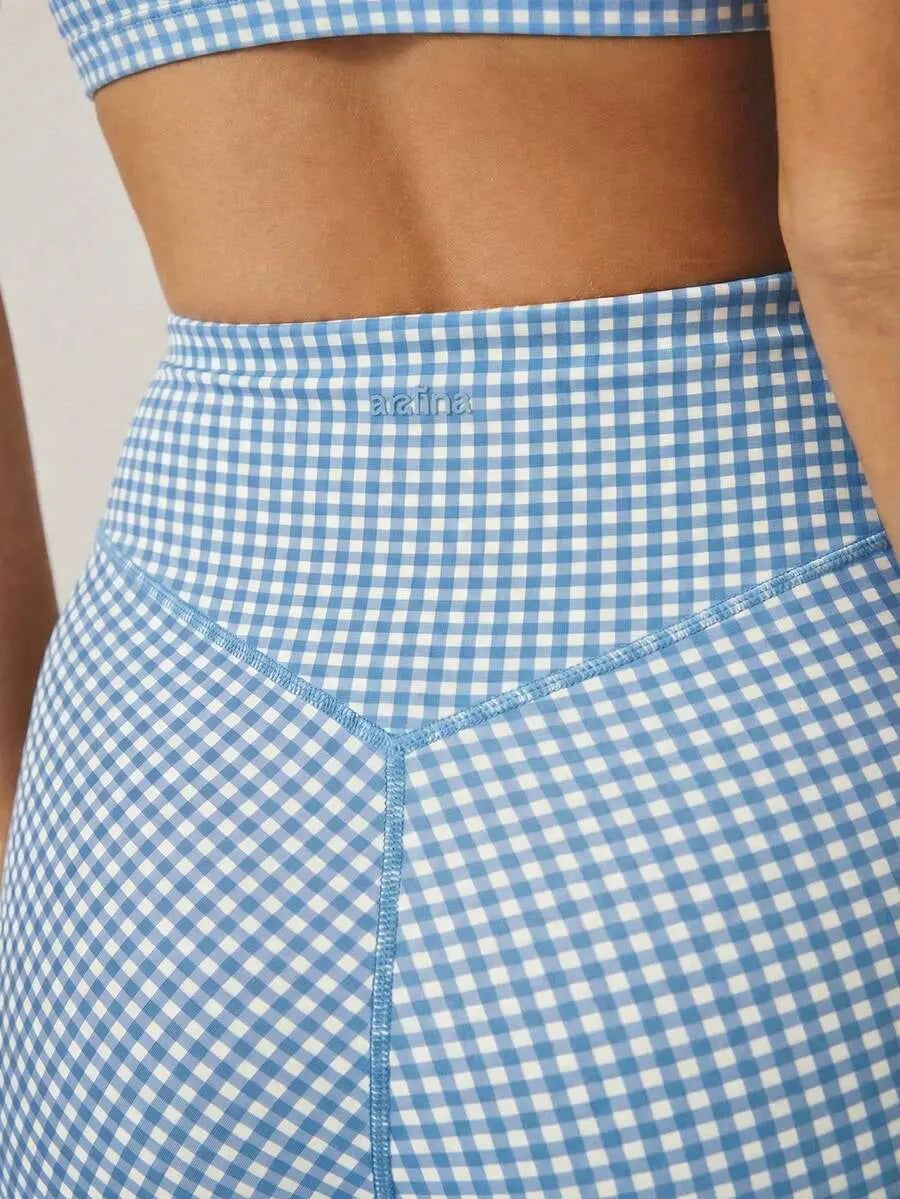 Women’s Plaid Gingham Workout Set – Cropped Cami & High‑Waist Shorts