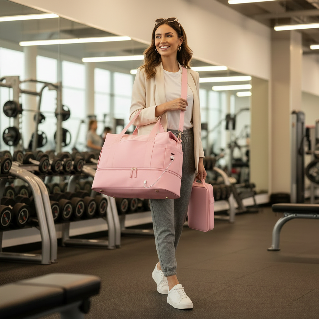 Pink Gym Duffle Bag - Dangling Cord